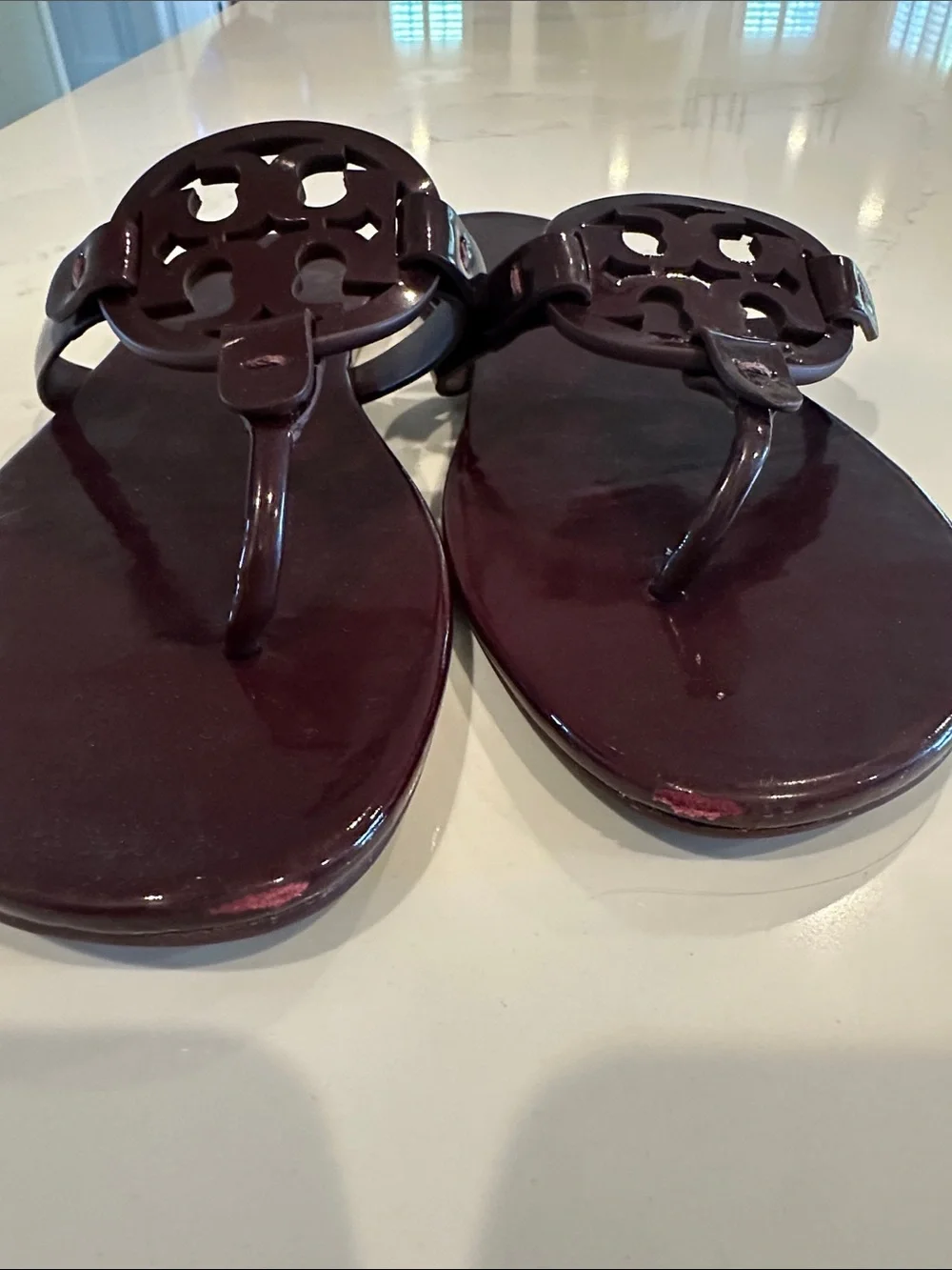 Tory Burch Miller Sandals Patent Wine Size 10